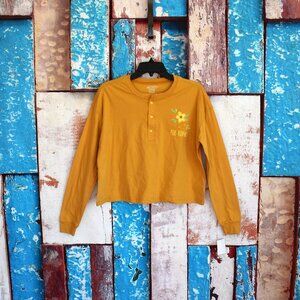 Women's Mighty Fine Juniors 'Be Kind' Cropped Henley Top Button MEDIUM Gold NEW